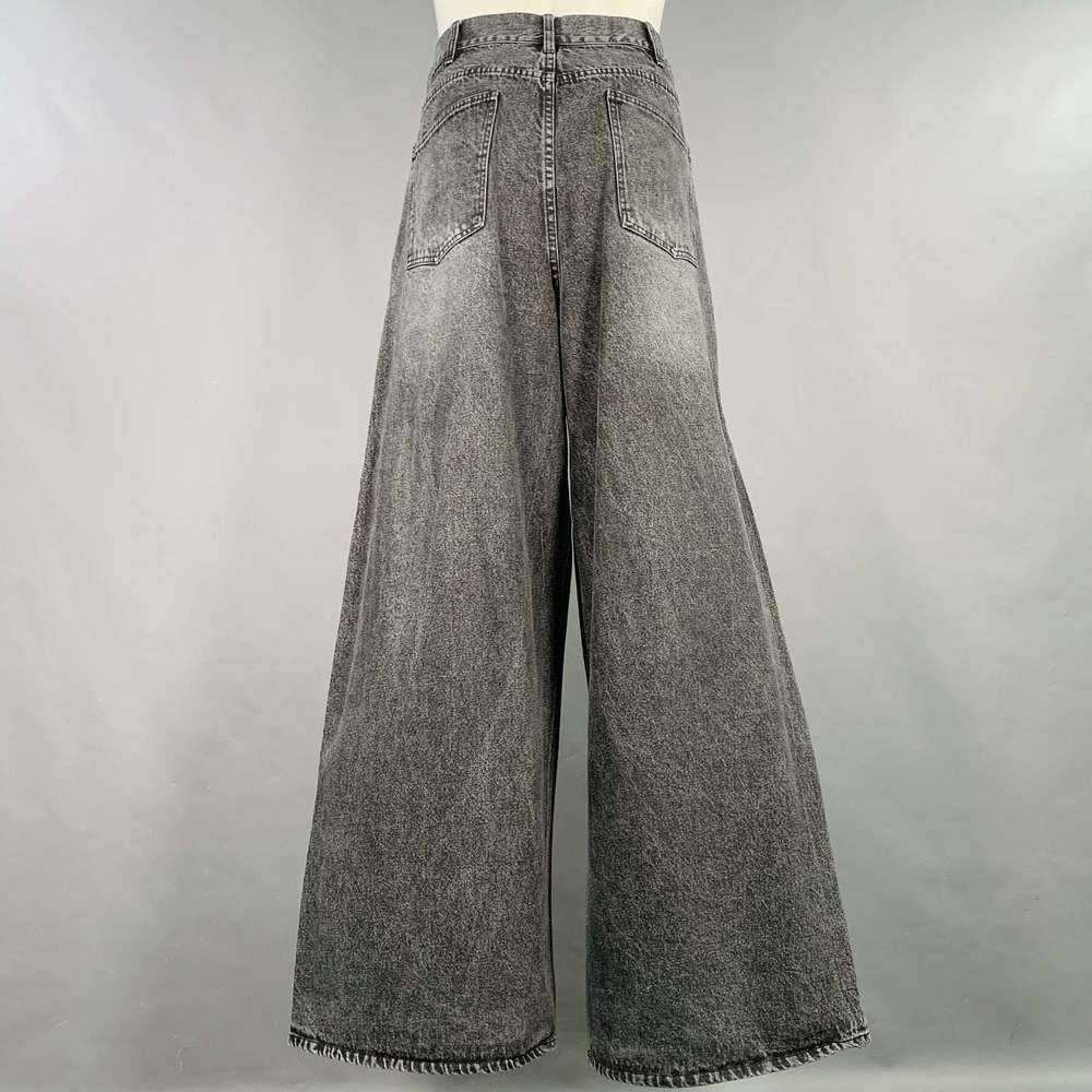 CELINE SS22 Elephant Hedi Slimane Grey Cotton Wide Leg Raw Edge Jeans - Picture 3 of 5